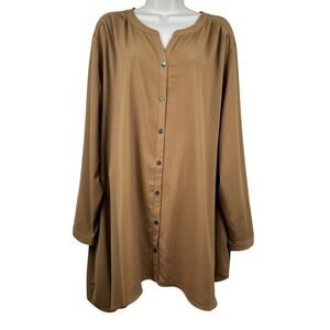 LOGO by Lori Goldstein Blouse Top Pockets Asymmetrical Stretch Gingersnap 1X